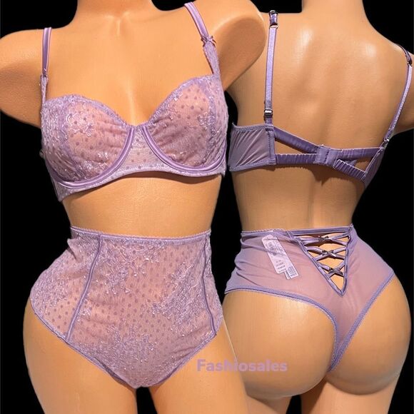 Victoria’s Secret Dream Angels Set dot Mesh Unlined Balconett Bra & Thong - Picture 4 of 10